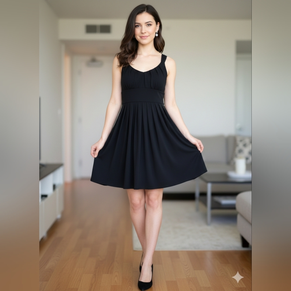 Maggy London Petites Black Empire Waist Pleated Dress